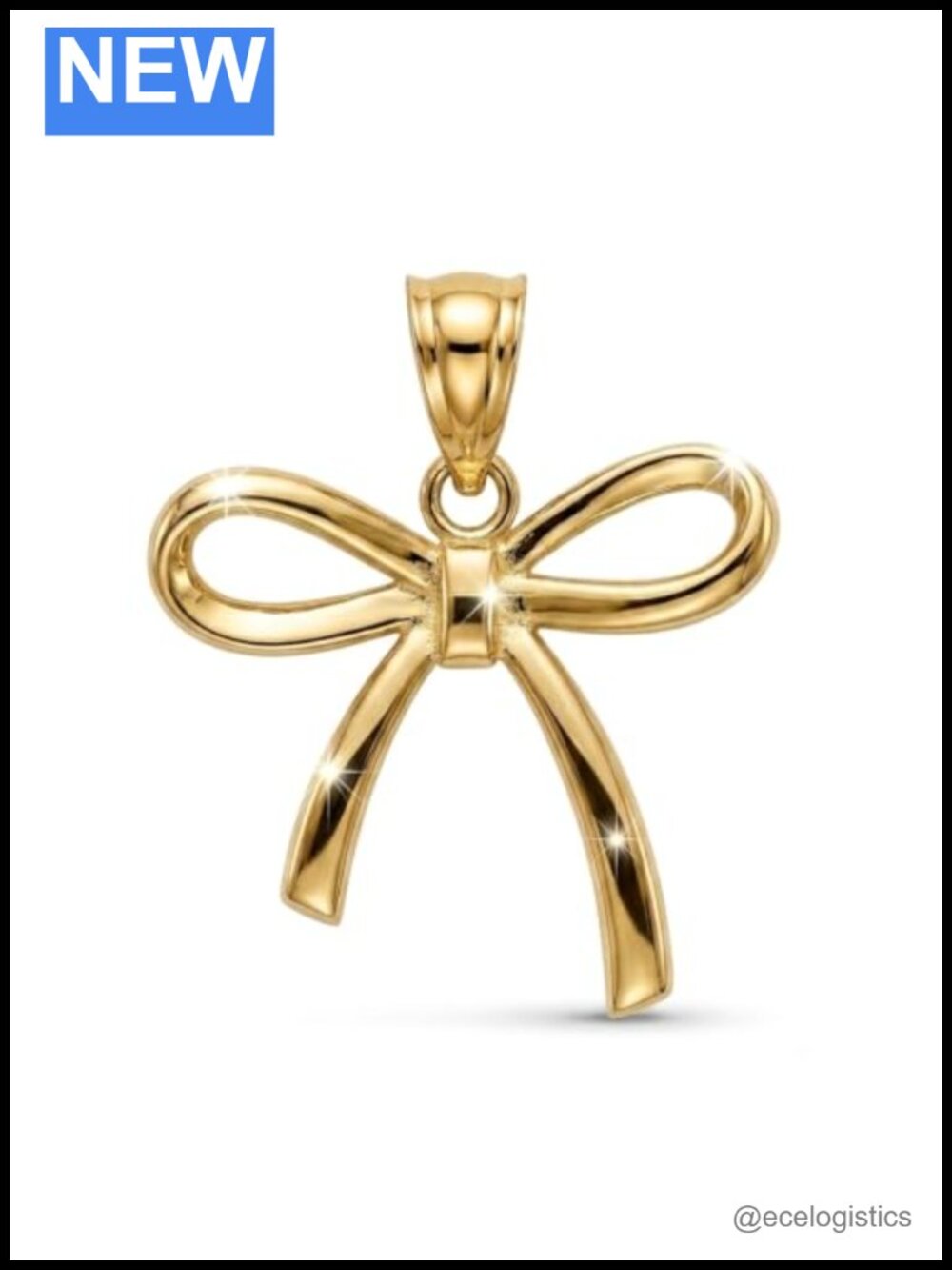 10K Solid Gold Ribbon Bow Charm Pendant Necklace